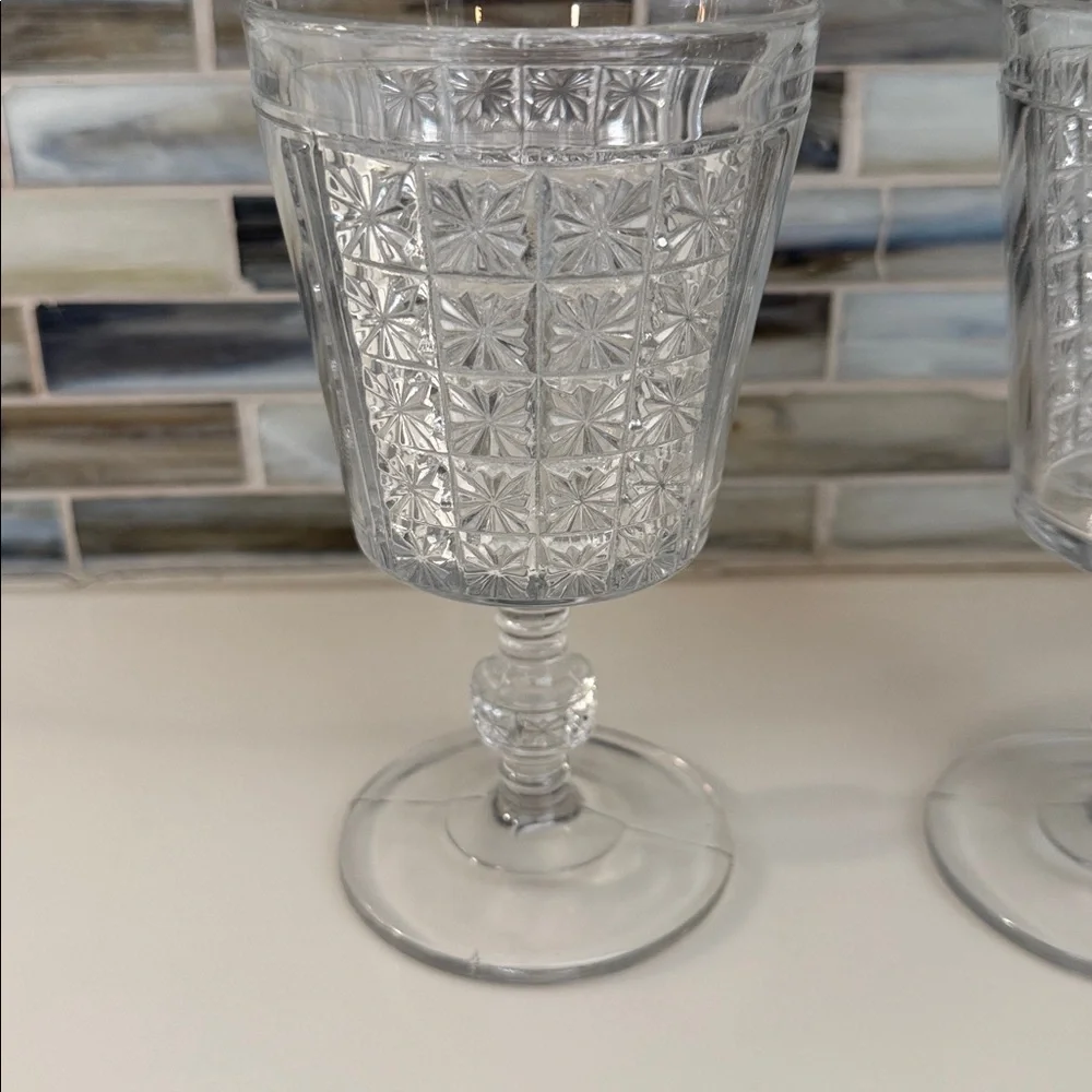 EAPG Daisy in Square panel water goblets  - VINTAGE - set of 4 glasses